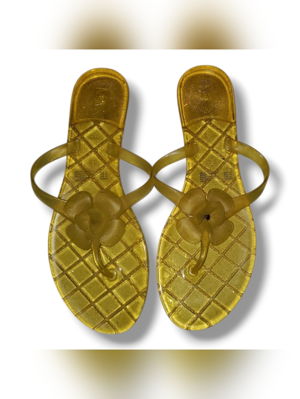 Women’s Yellow Jelly Flower Toe-Post Sandals